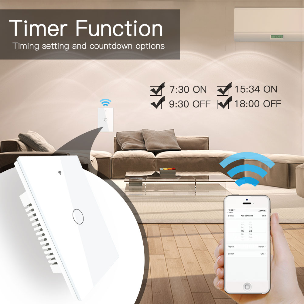 Intelligenter WIFI-RF-Lichtschalter mit Neutralleiter, 1 Gang, EU-UK-Standard